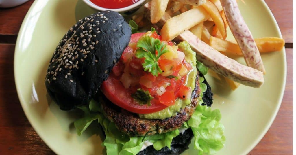 A quinoa charcoal burger at Broccoli Revolution in Bangkok