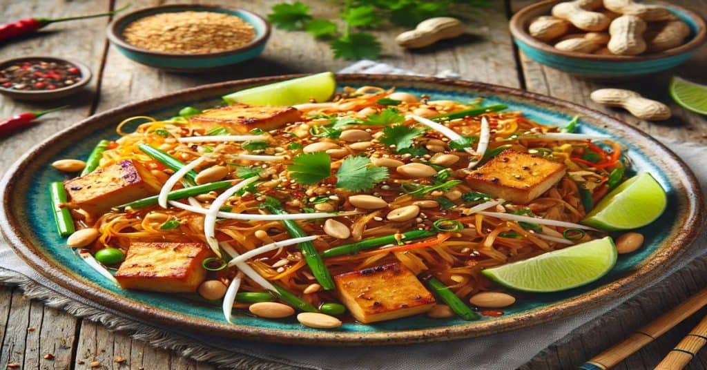 beautifully platted vegan pad thai