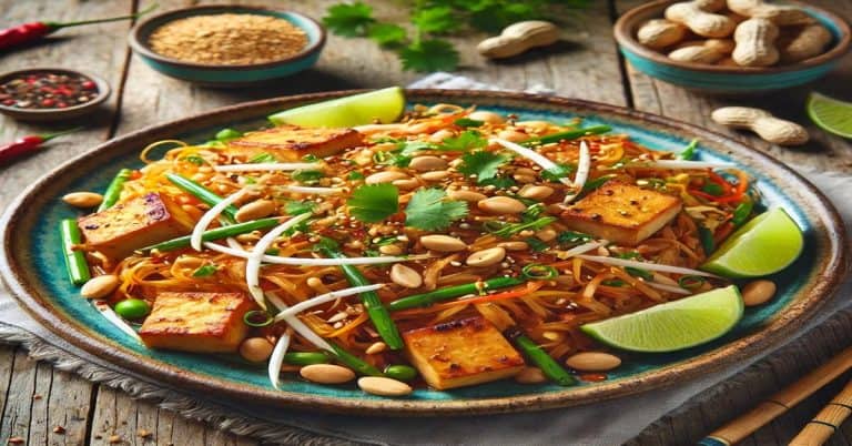 beautifully platted vegan pad thai